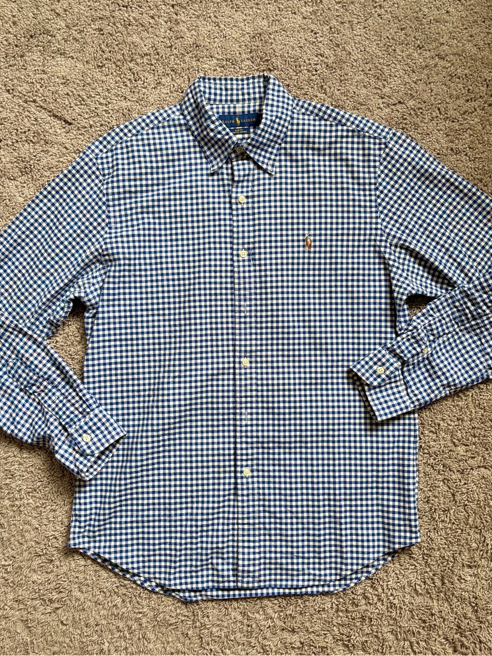 Polo by Ralph Lauren Slim Fit Blue & White Gingham Button-Down Shirt